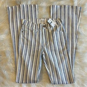 NEW FRAME Le High Flare White Blue Striped Bootcut Jeans Size 24